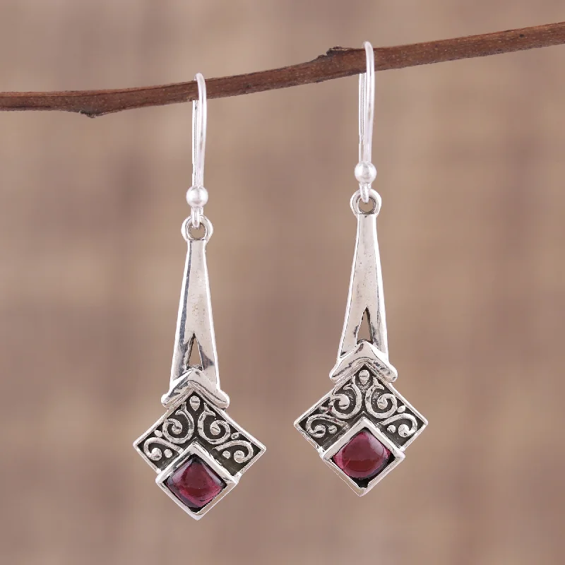 Timekeeper Garnet and Sterling Silver Dangle Earrings from India