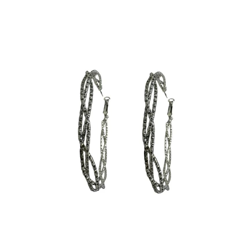 Twisted Pave Silver Tone Hoop Earrings By Unbranded