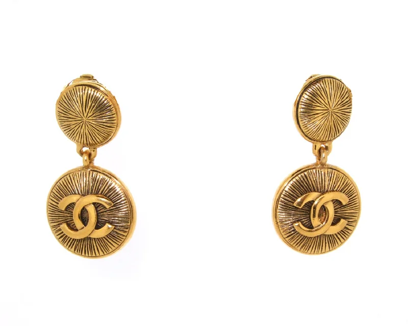 Vintage Chanel Earrings CC Logo gold drop 1980s