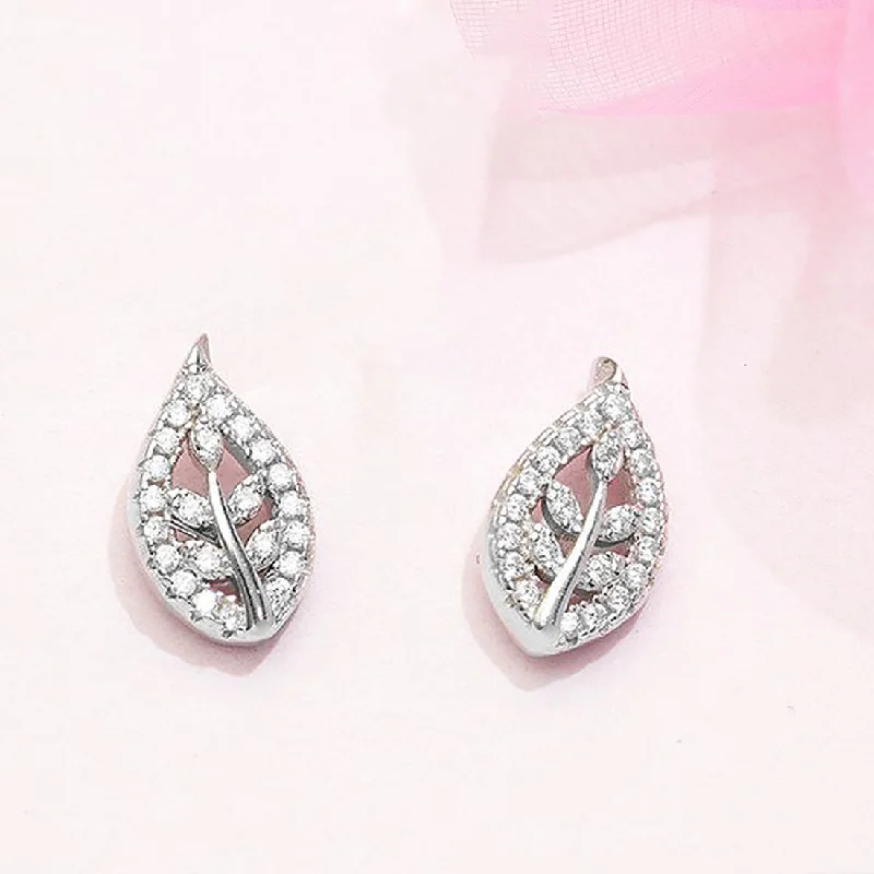 Whimsical Whispers 925 Sterling Silver Rhodium-Plated Leaf Earrings