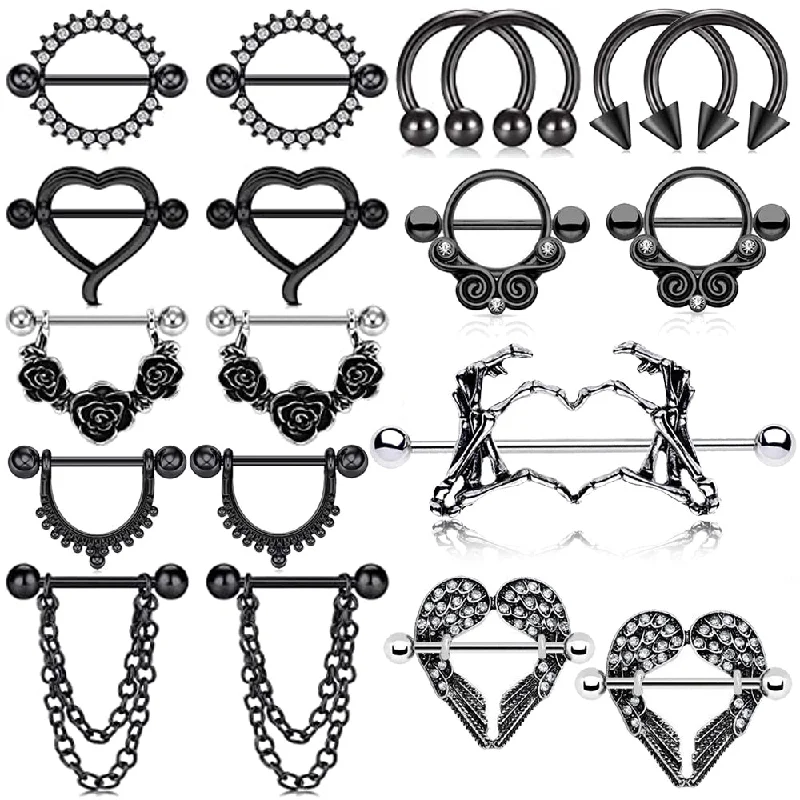 10 Style 14G Nipple Rings Nipplering for Women Straight Tongue Rings Barbell Nipple Rings Piercing Jewelry