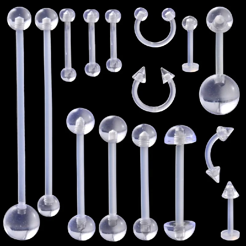 15Pcs Mixed Bioplast Flexible PTFE Belly Ring Earring Lip Horseshoe Tongue Barbell Nipple Bar Fashion Body Piercing Jewelry