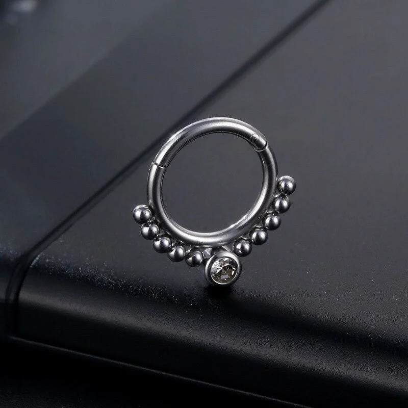 1PC Titanium Steel Nose Ring Round Ball Septum Clicker Cubic Zirconia Ear Tragus Cartilage Fashion Body Piercing Jewelry