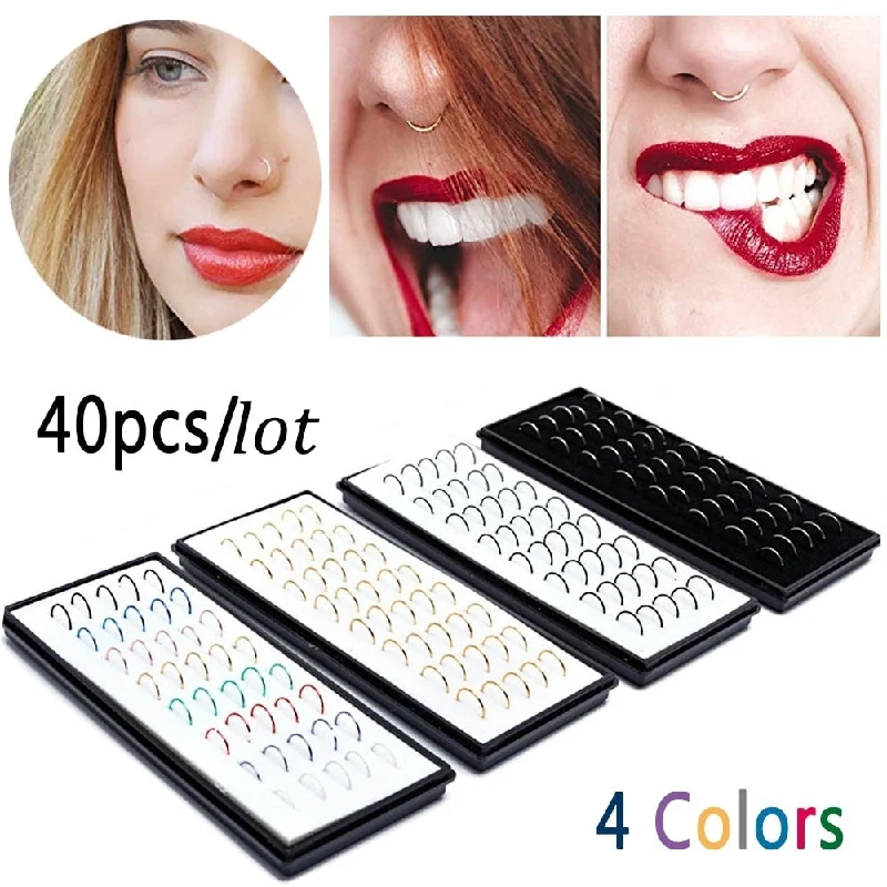 40PC/Set Stainless Steel Colorful Fashion Nose Hoop Ring for Women Body Jewelry Fake Septum Nose Piercing Aro Nariz Wholesale