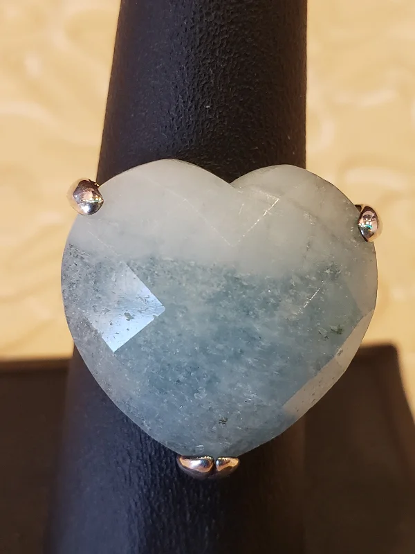 .925 ring heart shaped blue stone SIZE 7.5