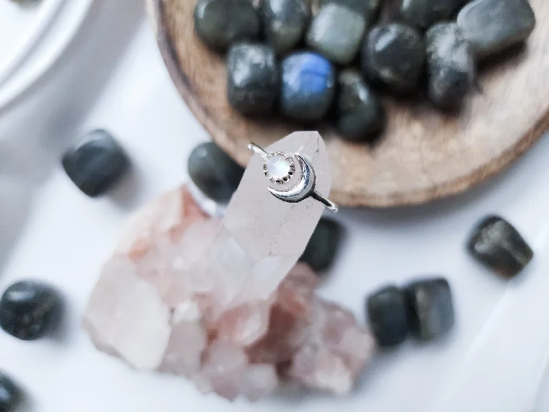 Adjustable Moon Sterling Ring || Moonstone