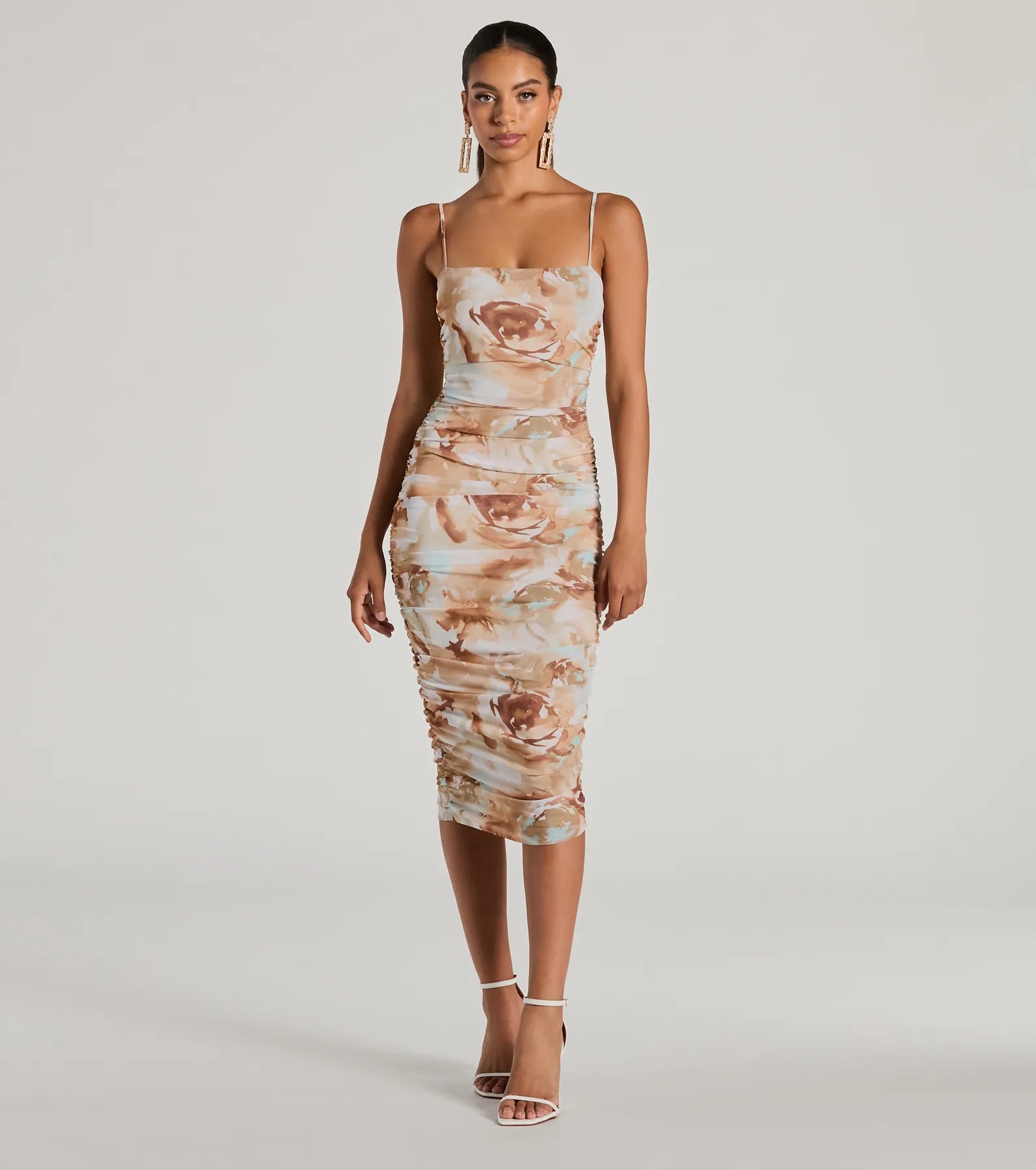 Admiring Muse Sleeveless Bodycon Floral Midi Dress