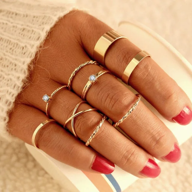 Bohemian Gold Chain Rings Set For Women  Boho Coin Snake Moon Rings Party Jewelry Gift