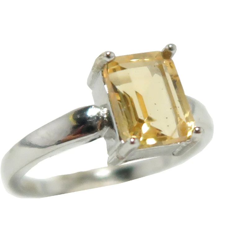 Citrine Ring Faceted Rectangle Money Gem White Bronze