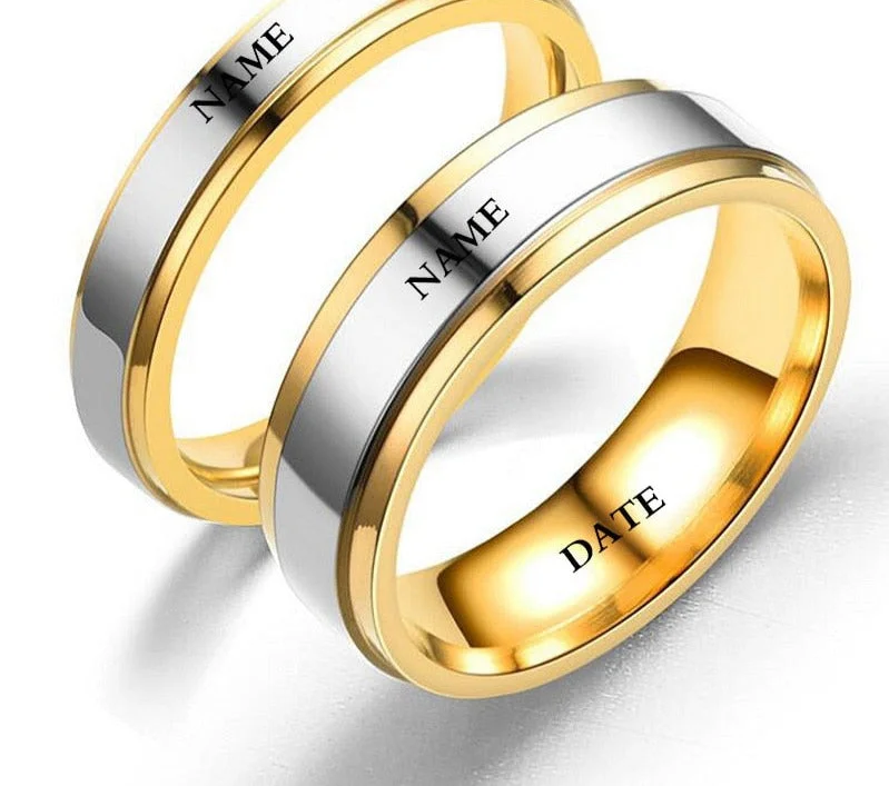 Couple Jewelry Stainless Steel Wedding Band Ring for Woman Man Can Custom Engrave Name Never Fade