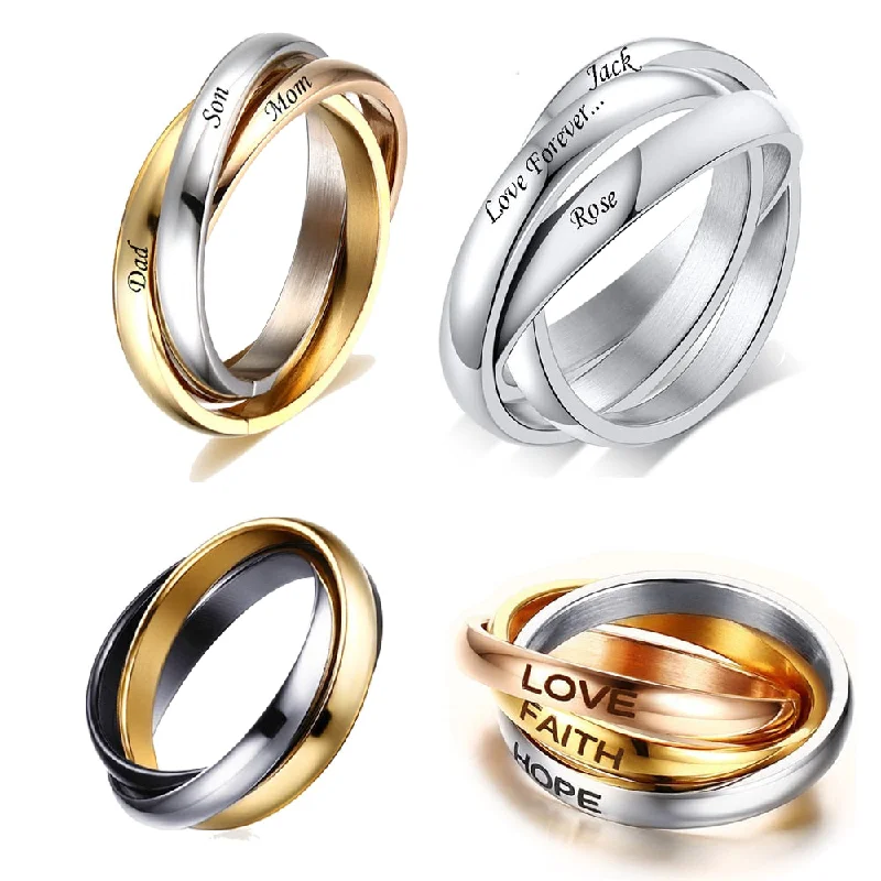 Customize Jewelry 3 Finger Ring Sets For Women Stainless Steel Wedding Engagement Ring Personalized