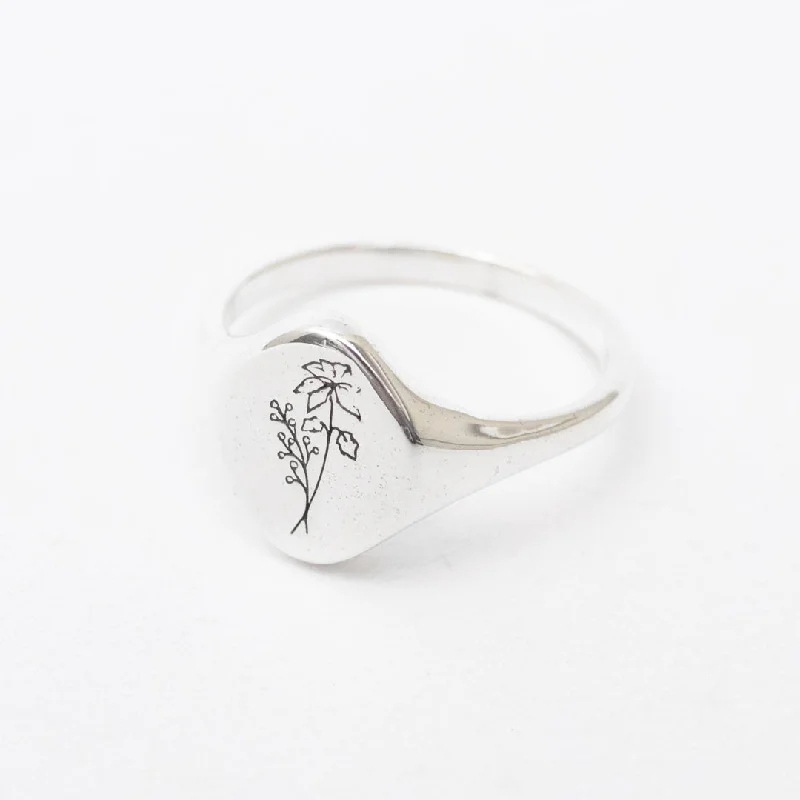 December Birth Flower Signet Ring