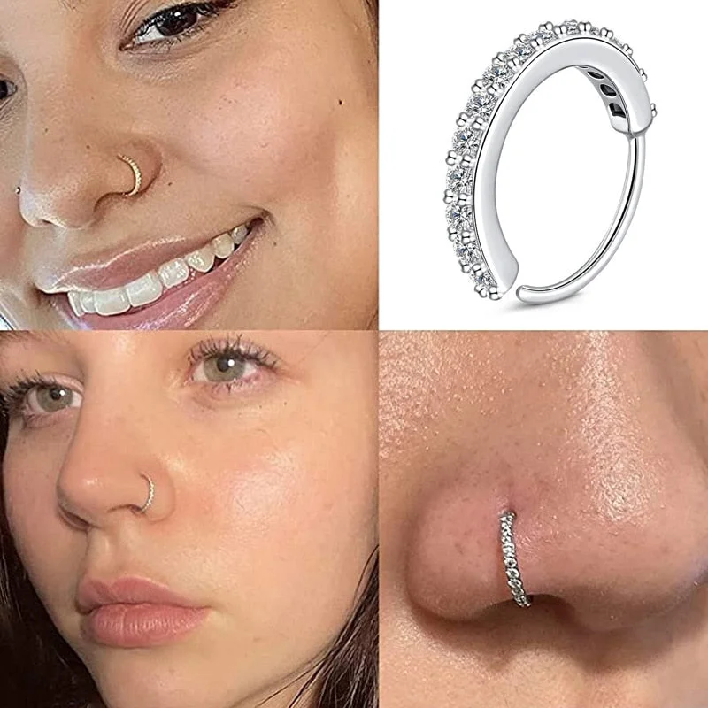 Fashion Round Zircon Septum Ring Hoop Cartilage Tragus Helix Small Piercing Nose Ring Earring for Women Body Jewelry Accessories