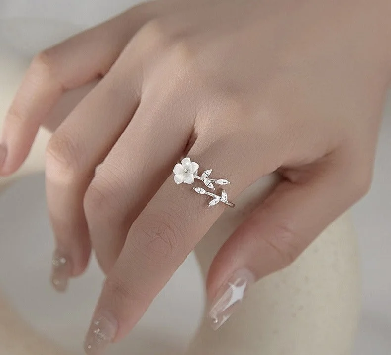 925 Sterling Silver Rings for Women Trendy Elegant Charming Sweet Simple Shell Flowers Leaves Party Jewelry Lover Gifts