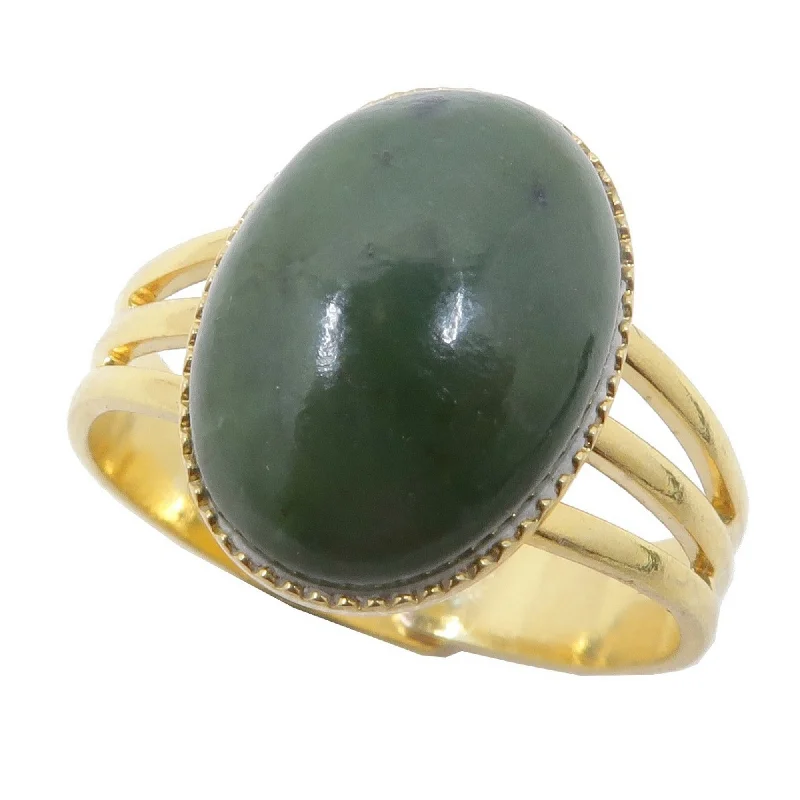 Jade Ring Lucky Prosperity Gem Gold Adjustable