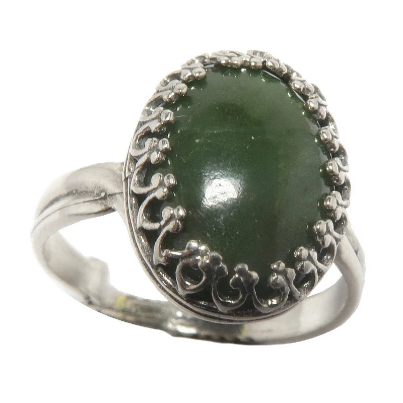 Jade Ring Imperial Noble Gem Sterling Silver Adjustable