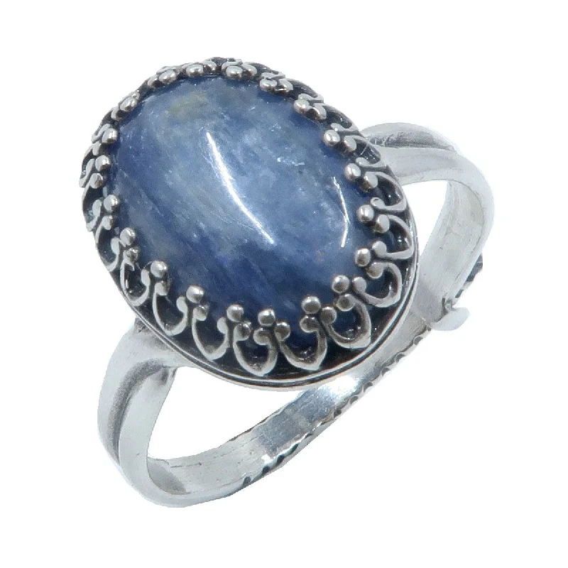 Kyanite Ring Blue Crystal Sterling Silver Adjustable