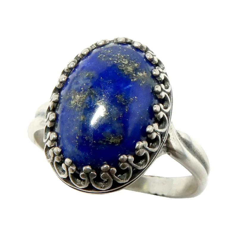 Lapis Ring Royal Blue Oval Sterling Silver Adjustable