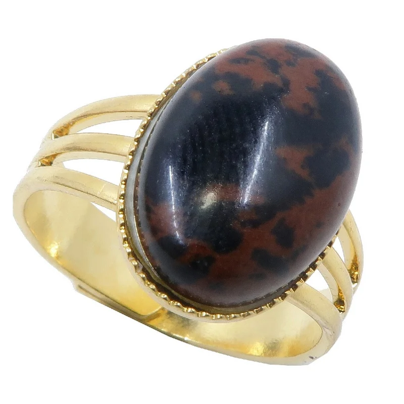 Mahogany Obsidian Ring Status of Gold Adjustable