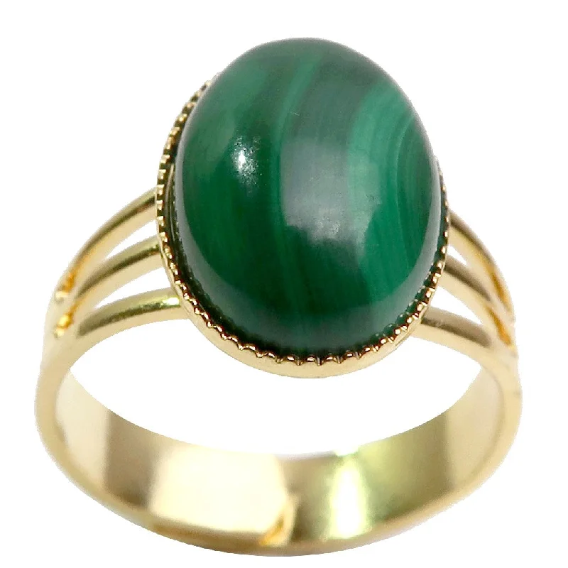 Malachite Ring Showy Green Gem Gold Adjustable