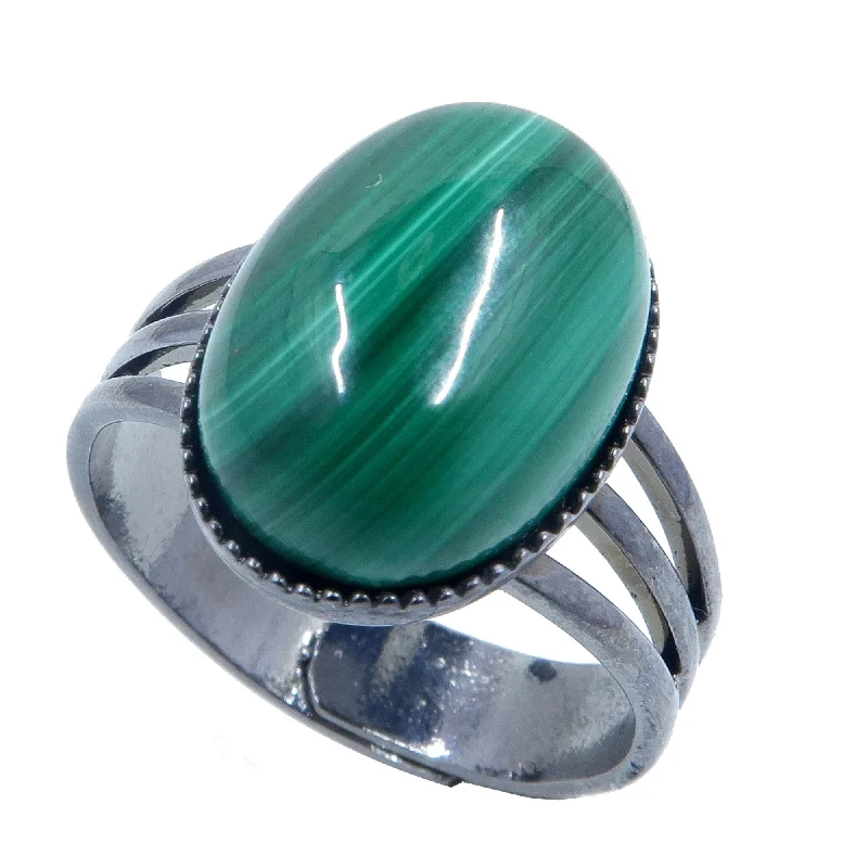 Malachite Ring Tough Gunmetal Adjustable