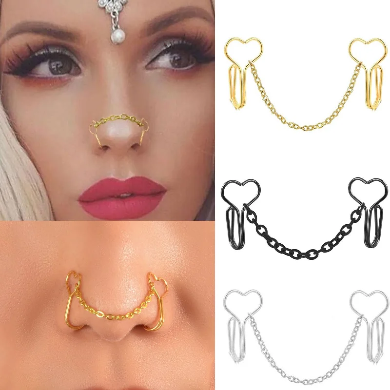 Nose Chain Piercing Stainless Steel Gold Color Nose Stud Nariz Piercing Septum Double Nose Piercing Ring Women Body Jewelry