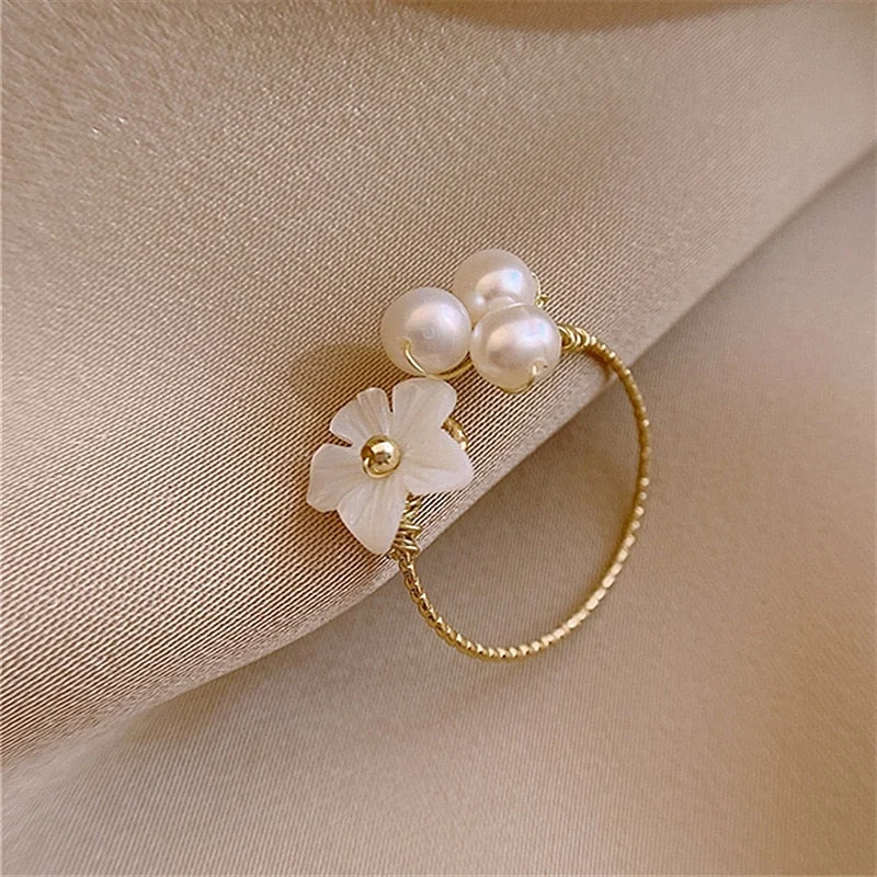 Pearl Zircon Flower Ring | Fashion Rings Women | Women Jewelry