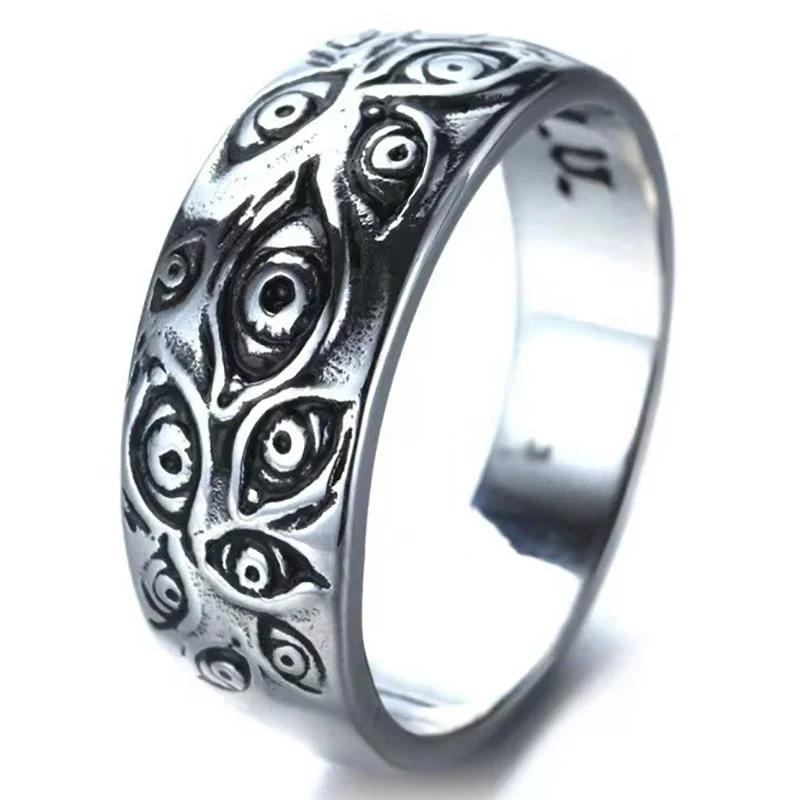 Punk  Rings for Women Men Retro Hip-Hop Personality Ring Engraved Demon Eye Retro Hipster Ring Hollow Cross Rings