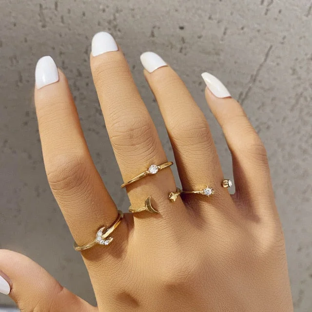 Punk Metal Geometry Circular Punk Rings Set Opening Index Finger Accessories Buckle Joint Tail Ring for Women Jewelry Gifts