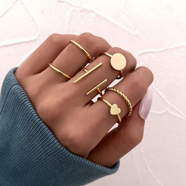 Punk Metal Geometry Circular Punk Rings Set Opening Index Finger Accessories Buckle Joint Tail Ring for Women Jewelry Gifts