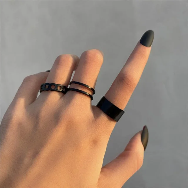 Punk Metal Geometry Circular Punk Rings Set Opening Index Finger Accessories Buckle Joint Tail Ring for Women Jewelry Gifts