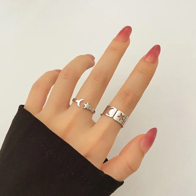 Punk Metal Geometry Circular Punk Rings Set Opening Index Finger Accessories Buckle Joint Tail Ring for Women Jewelry Gifts