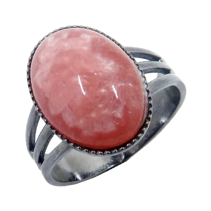 Rhodochrosite Ring Lovely Gunmetal Adjustable