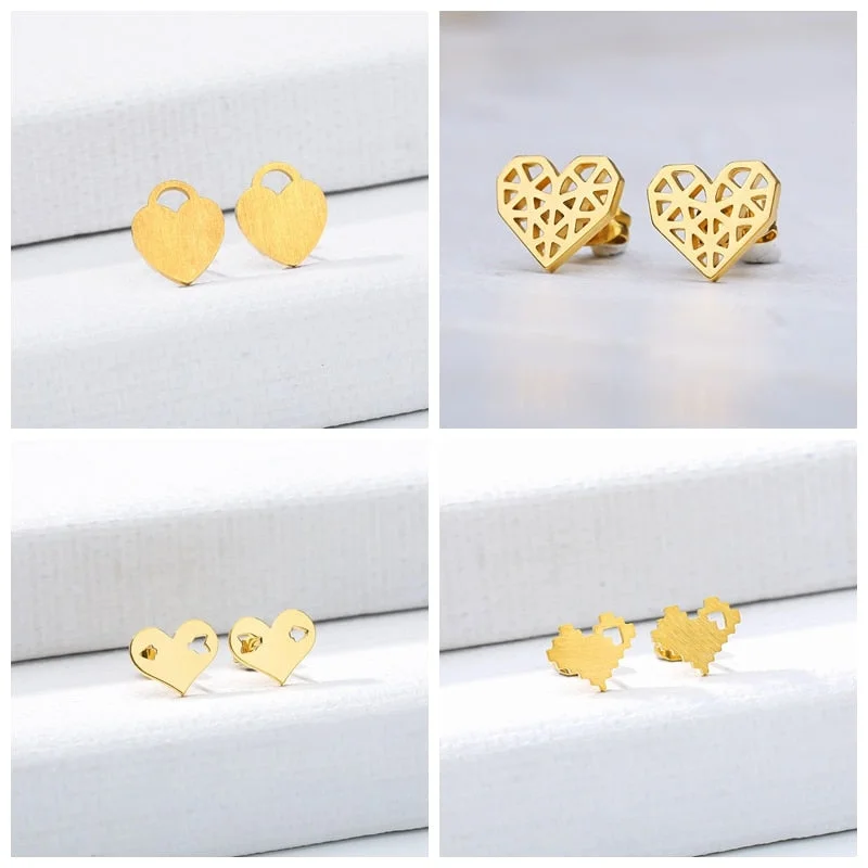 Rose Gold Love Heart Lock Stud Earring Stainless