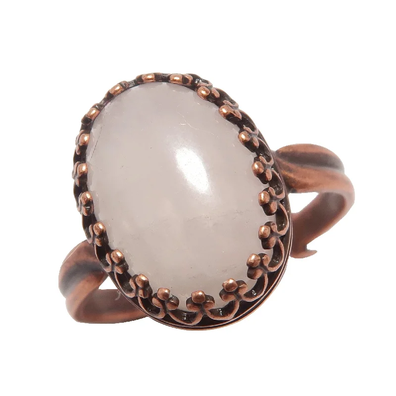 Rose Quartz Ring Miracle Oval Gem Copper Adjustable