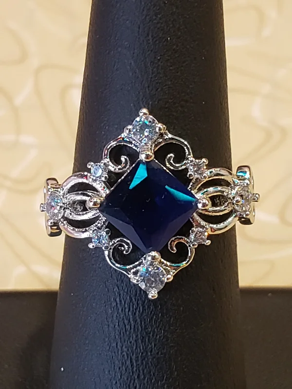 S925 Blue and Clear CZ ring size 7.5