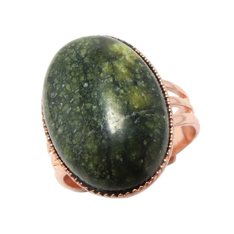 Serpentine Ring Green Snake Stone Copper Adjustable