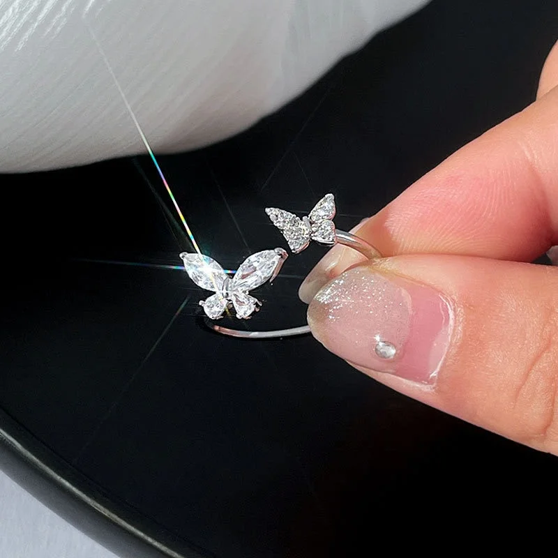 Shiny Cute Crystal Butterfly Zircon Rings For Women Girls