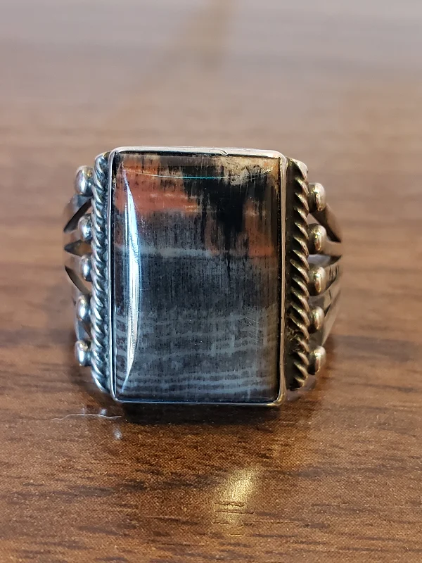 Sterling Petrified Wood ring size 11