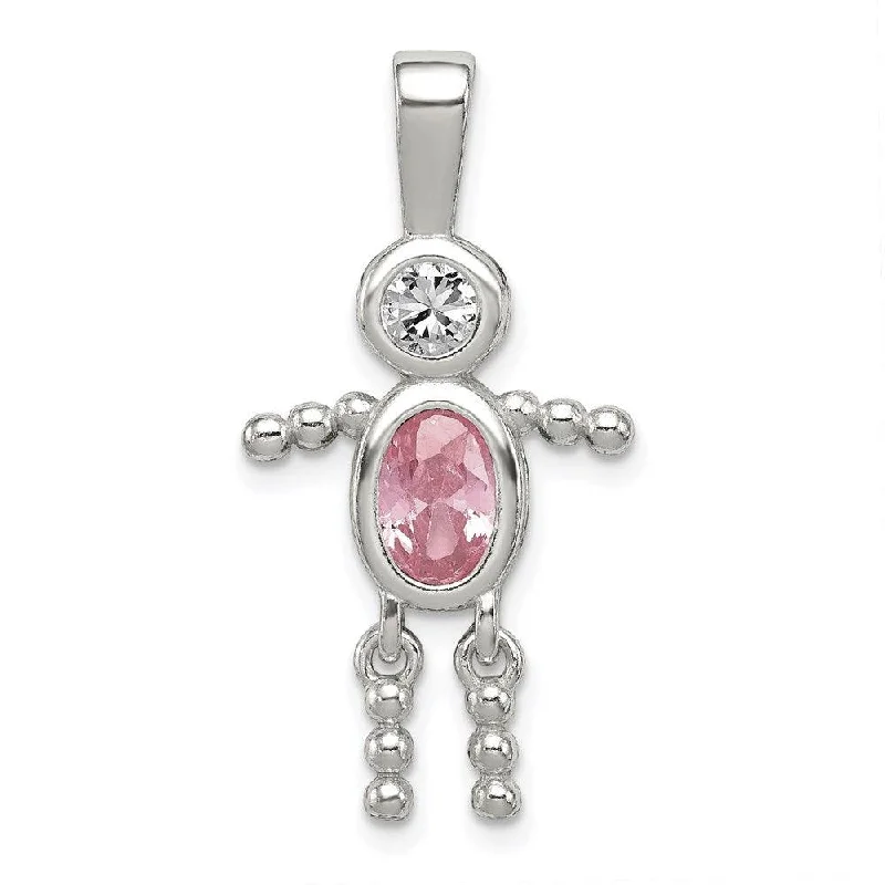 Sterling Silver CZ & October Pink CZ Boy Pendant