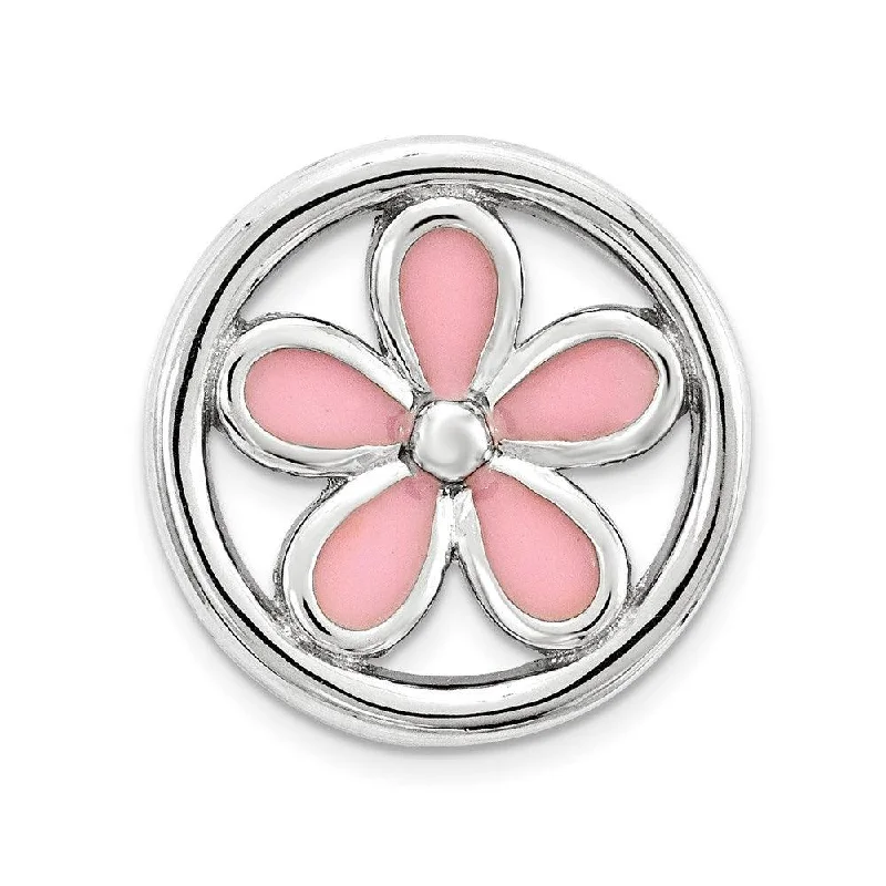 Sterling Silver Stackable Expressions Sm Pink Enameled Flower Chain Slide