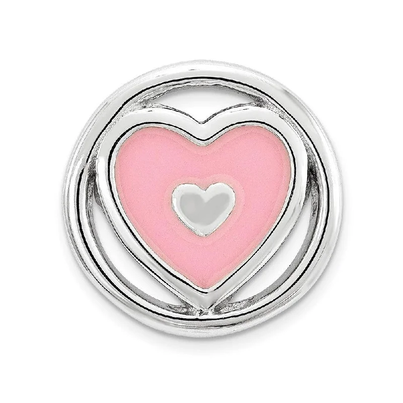 Sterling Silver Stackable Expressions Small Pink Enameled Heart Chain Slide