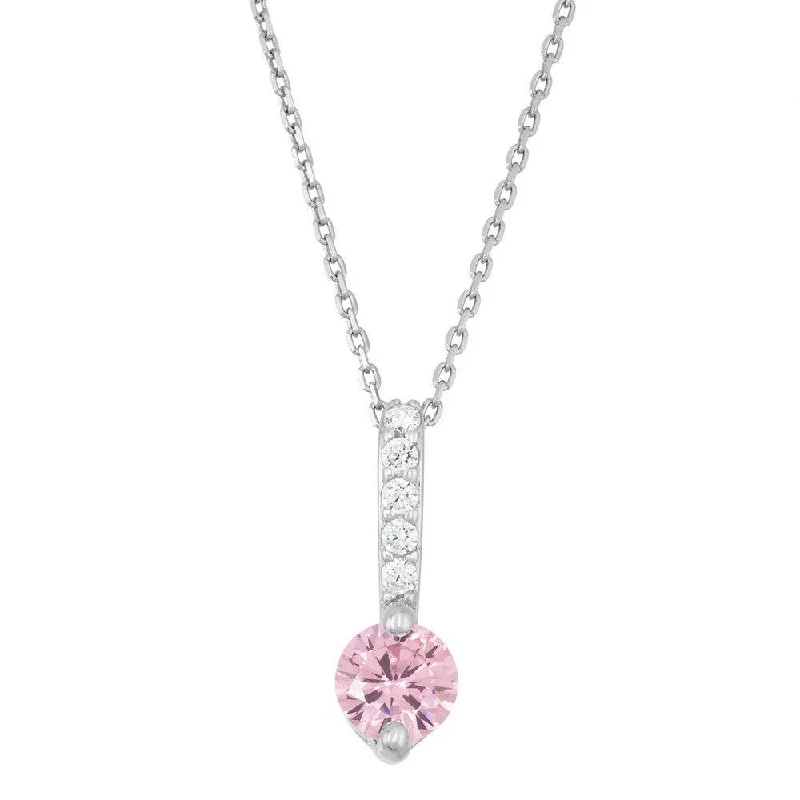 Sterling Silver Thin CZ Bar and Pink CZ End Pendant