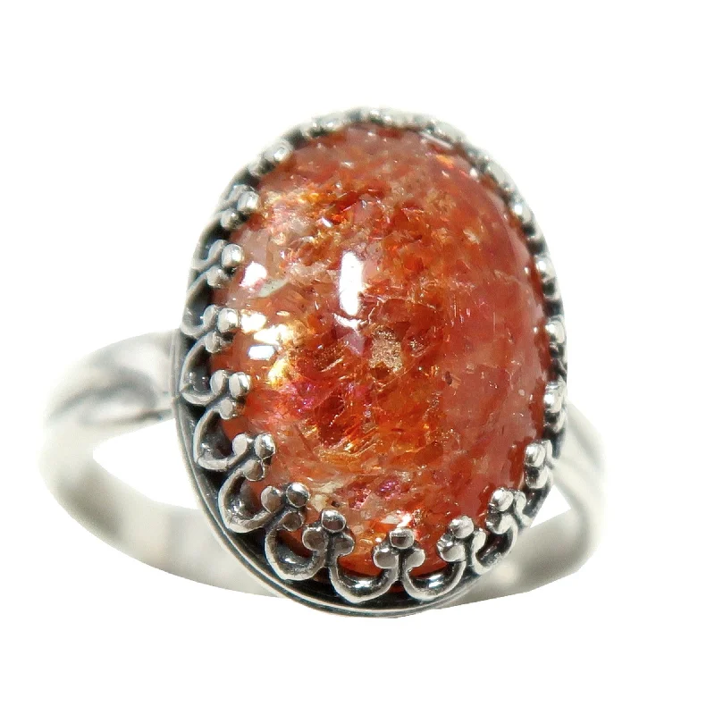 Sunstone Ring Red Sun Gem Sterling Silver Adjustable