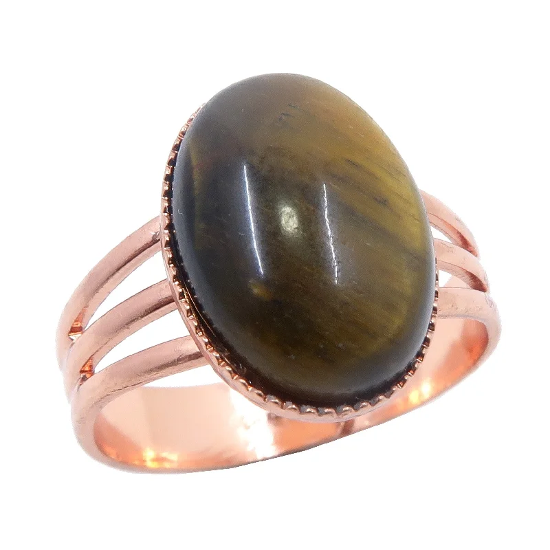 Tigers Eye Ring Golden Nature Gem Copper Adjustable