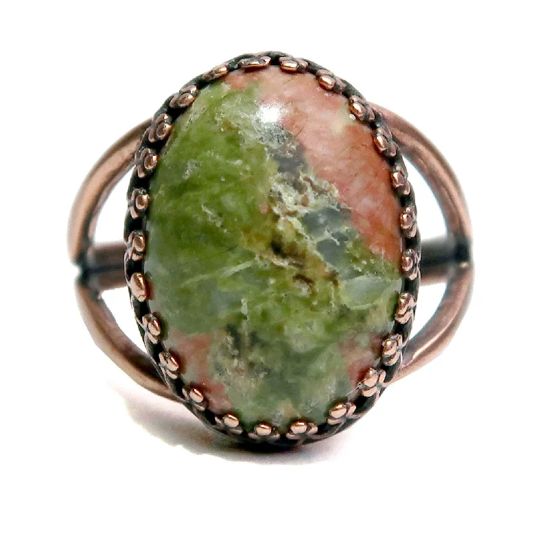 Unakite Ring Planet Earth Antiqued Copper Adjustable