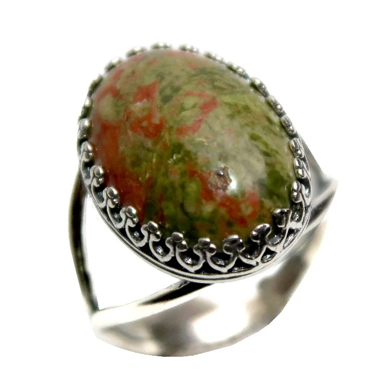 Unakite Ring Nature Gem Sterling Silver Adjustable