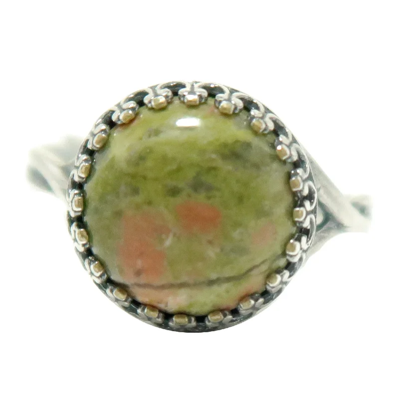 Unakite Ring Spring Green Pink Sterling Silver Adjustable