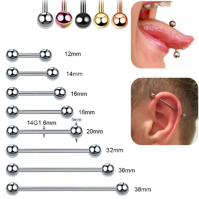 5PCS Titanium Tongue Piercings External Threaded 14G Industrial Barbell Rings Lengua Nipple Bar Ear Tragus Pirsing 12-38mm