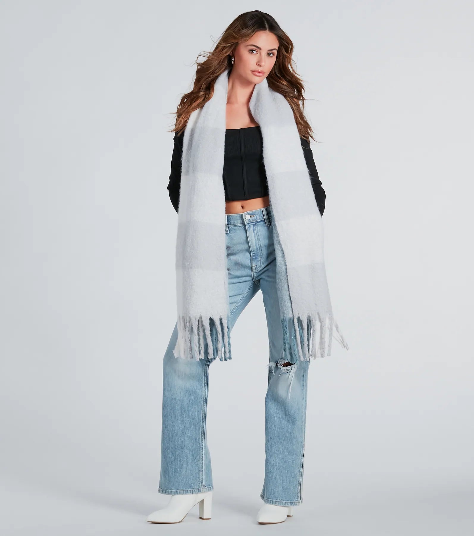 Cozy Stroll Colorblock Fringe Blanket Scarf